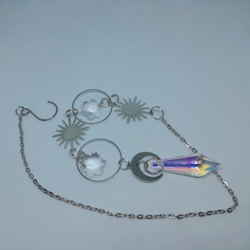 Attrape-soleil capteur de soleil et lune argenté et irisé création unique nouveau