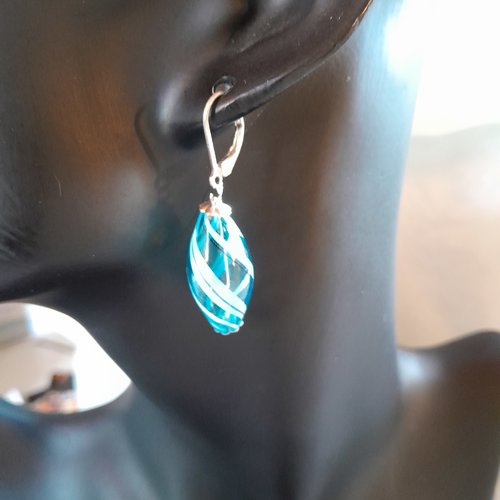 Boucles d'oreille en verre de murano et argent 925 création unique