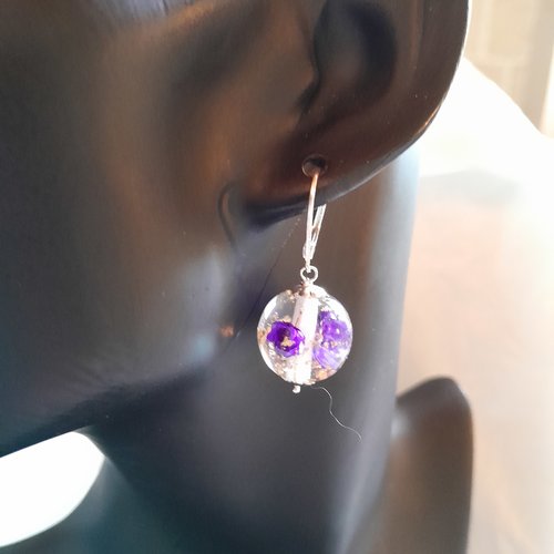 Boucles d'oreille en verre de murano et argent 925 création unique