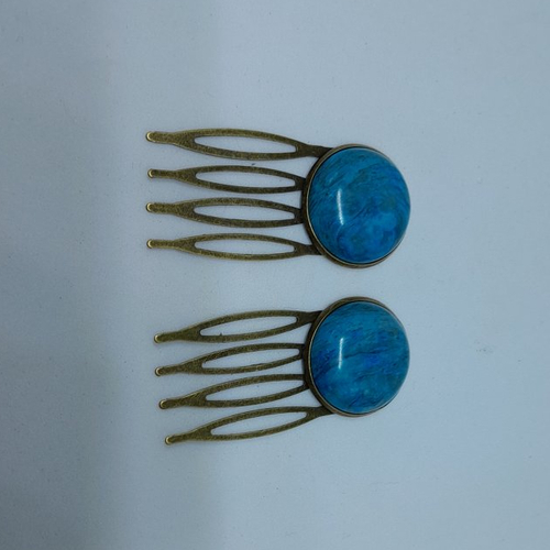 Paire de peignes à chignon à 4 dents avec apatite création unique