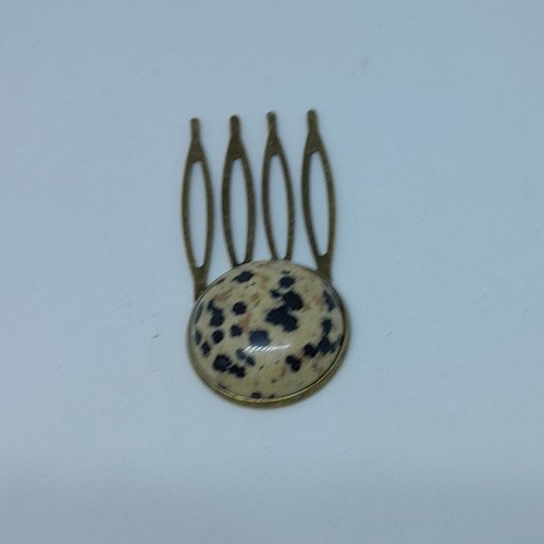 Peigne à chignon à 4 dents avec jaspe dalmatien création unique