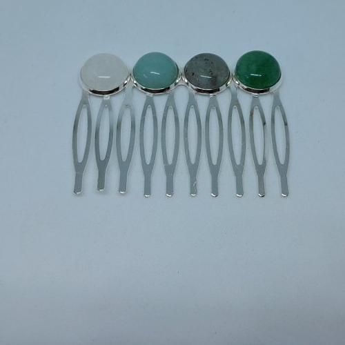 Peigne à chignon avec pierre de lune aventurine labradorite et amazonite création unique