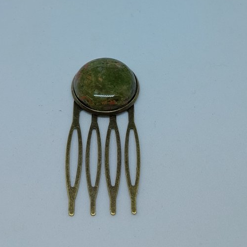 Peigne à chignon à 4 dents avec unakite création unique