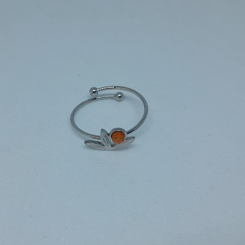 Bague fine réglable acier inoxydable fleur et pierre de soleil création unique