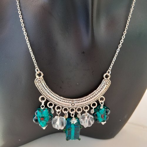 Collier chevron perles de verre de murano et verre de bohème création unique