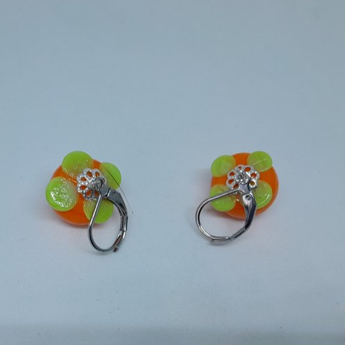 Boucles d'oreille fruits kakis en verre et acier inoxydable