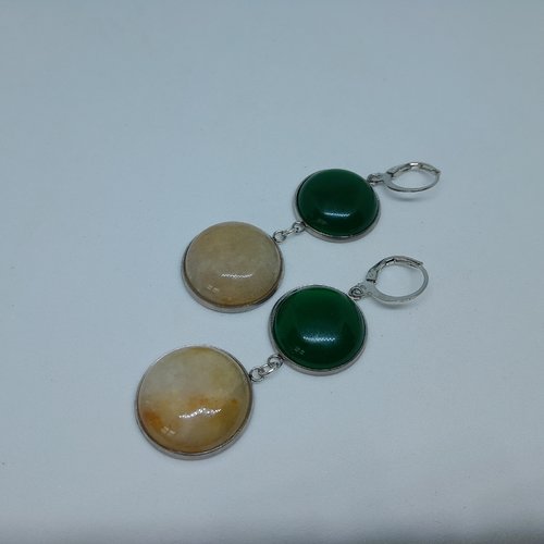 Boucles d'oreille aventurine jaune et amazonite acier inoxydable création unique