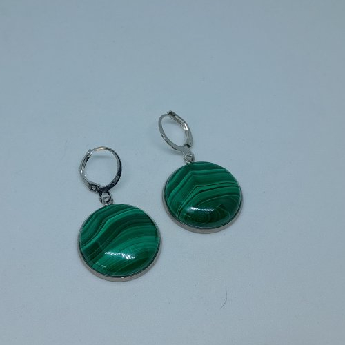 Boucles d'oreille malachites en acier inoxydable création unique
