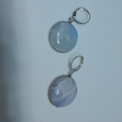 Boucles d'oreille pierre de lune en acier inoxydable création unique