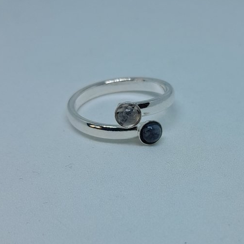 Bague plaquée argent argent quartz rutile et labradorite création unique