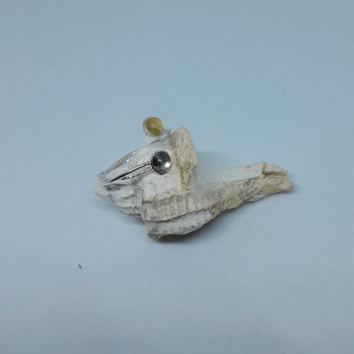 Bague réglable en argent entrelacé citrine et quartz rutilé création unique