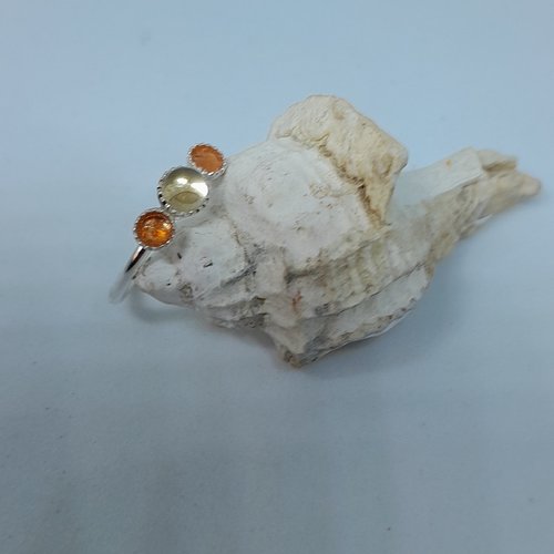 Bague réglable et citrine et pierre de soleil en argent 925 création unique