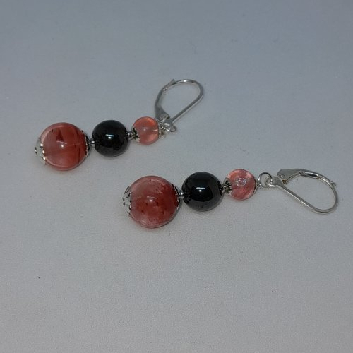 Boucles d'oreille dormeuses argent tourmaline et magnétite création unique