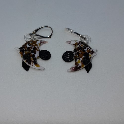 Boucles d'oreille en argent 925 et poisson lune murano création unique
