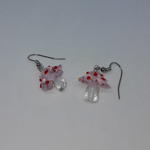Boucles d'oreille champignons en verre façon murano