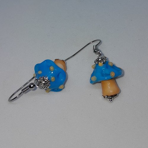 Boucles d'oreille champignons en verre façon murano
