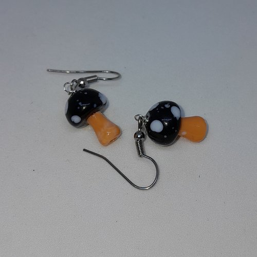 Boucles d'oreille champignons en verre façon murano