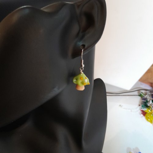 Boucles d'oreille champignons en verre façon murano