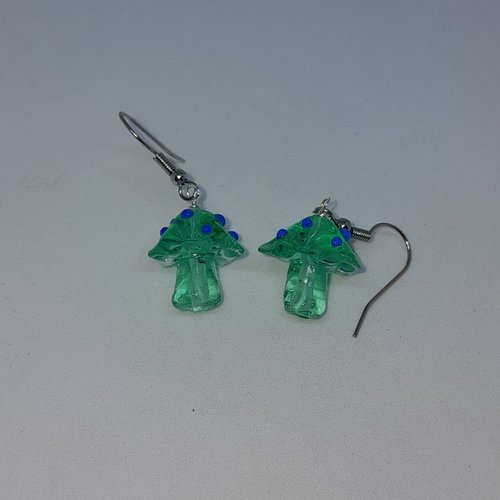 Boucles d'oreille champignons en verre façon murano