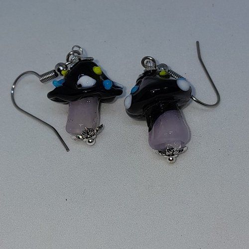 Boucles d'oreille champignons en verre façon murano