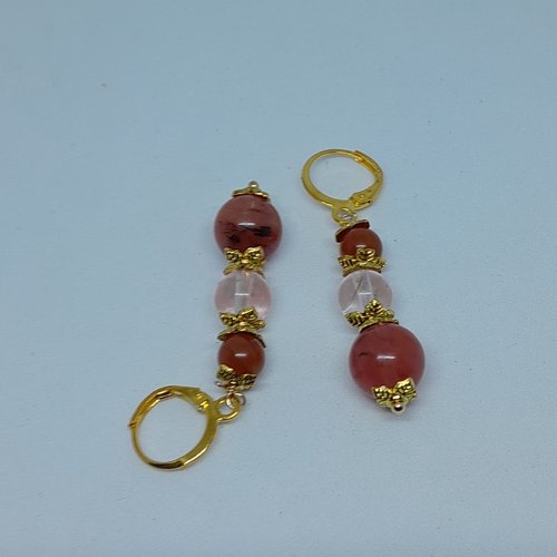 Boucles d'oreille dormeuses plaquées or tourmalines création unique