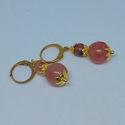 Boucles d'oreille dormeuses plaquées or tourmalines création unique