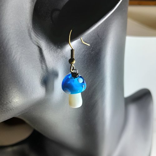 Boucles d'oreille champignons en verre façon murano