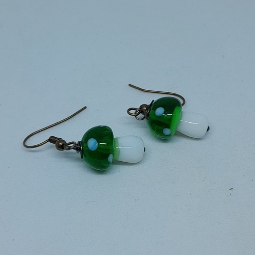 Boucles d'oreille champignons en verre façon murano