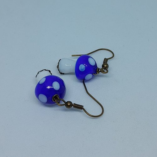 Boucles d'oreille champignons en verre façon murano