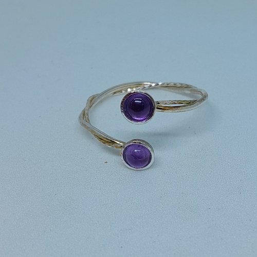 Bague double entrelacée réglable en argent 925 sterling améthystes création unique