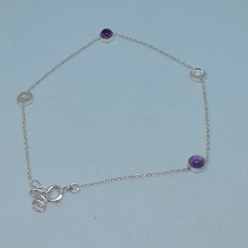 Bracelet réglable en argent cristal de roche et améthyste création unique