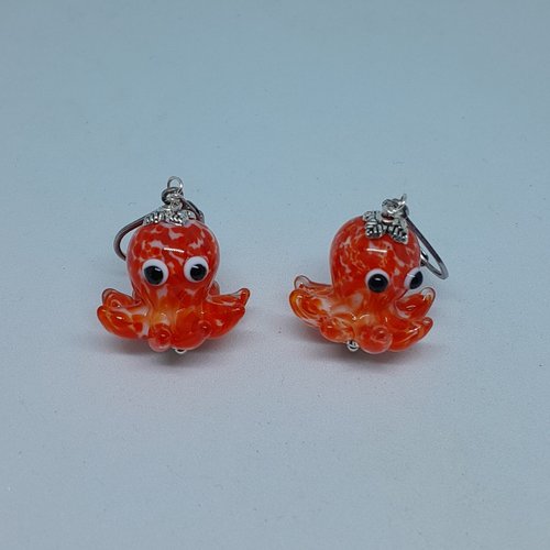 Jolies et rigolotes boucles d'oreille acier et poulpe en verre soufflé uniques