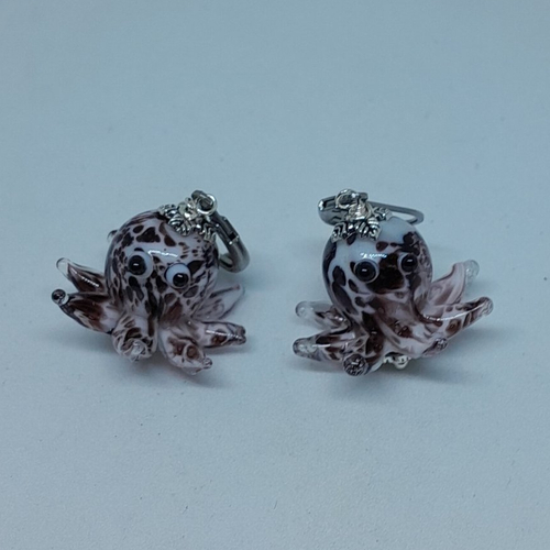 Jolies et rigolotes boucles d'oreille acier et poulpe en verre soufflé uniques