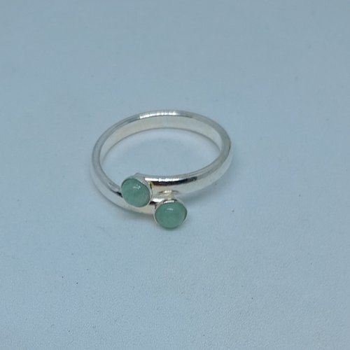 Bague réglable double et aventurines plaquée argent fin création unique