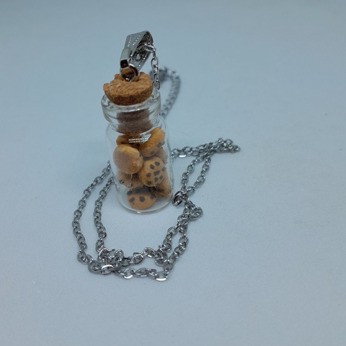 Pendentif fiole cookies et chaine acier création unique