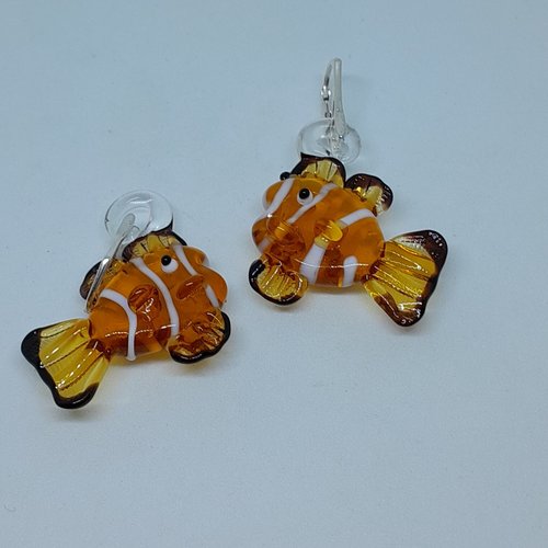 Boucles d'oreille dormeuses poissons verre de murano et argent création unique