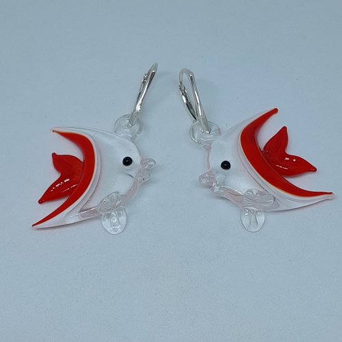 Boucles d'oreille dormeuses poissons verre de murano et argent création unique
