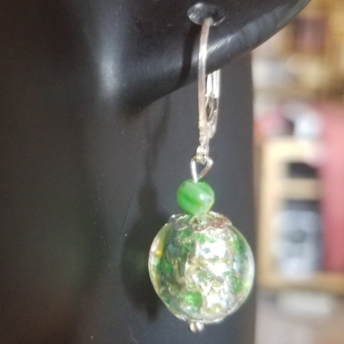 Boucles d'oreille pendantes en verre de murano et argent 925 création unique