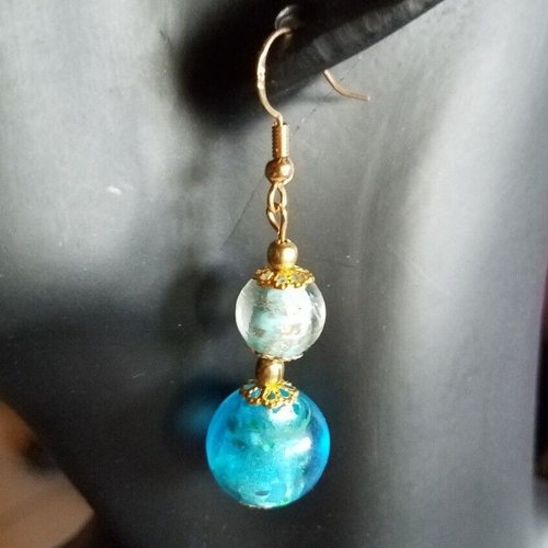 Boucles d'oreille pendantes en verre de murano plaquées or 24 carats