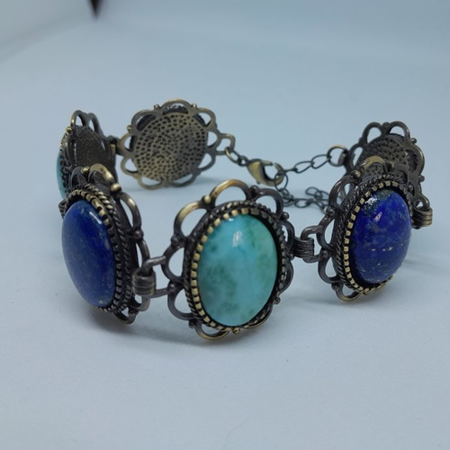 Bracelet lapis lazuli et larimar bronze création unique