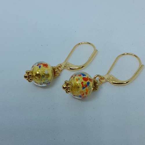 Boucles d'oreille pendantes en verre de murano dorées à l'or fin 24 carats