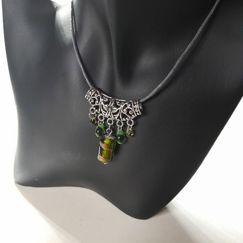 Pendentif murano et perles de bohème et coton bio création unique