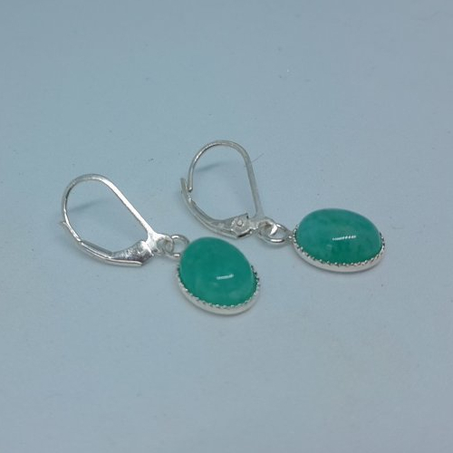 Boucles d'oreille dormeuses argent 925 et amazonite création unique
