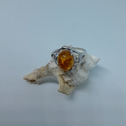 Bague réglable en argent et ambre véritable création unique