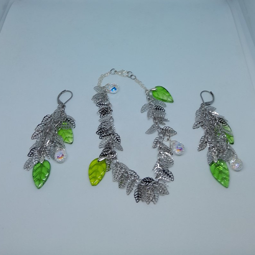 Parure bracelet et boucles d'oreille acier cristaux et perles murano création unique