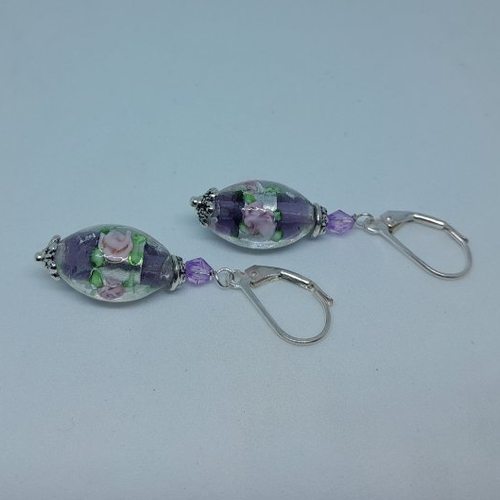 Boucles d'oreille dormeuses en verre de murano et argent 925 création unique