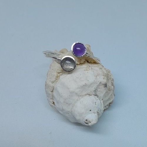Bague réglable en argent entrelacé 925 améthyste et labradorite création unique