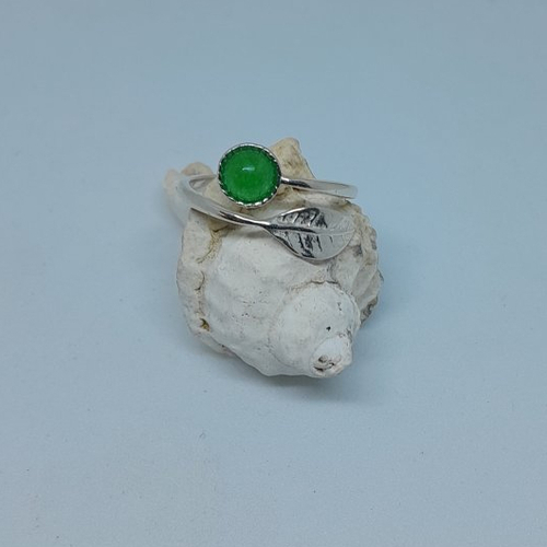 Bague argent feuille et aventurine création unique