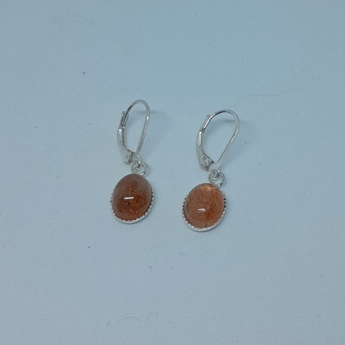Boucles d'oreille dormeuses argent 925 et vraie pierre de soleil création unique