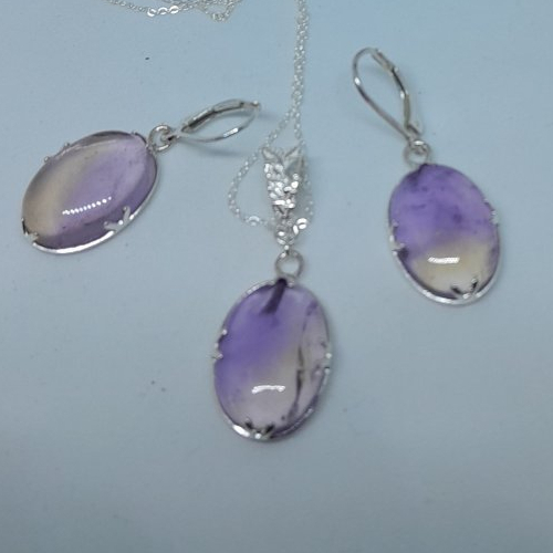 Parure collier et boucles d'oreille en argent et amétrine rare création unique